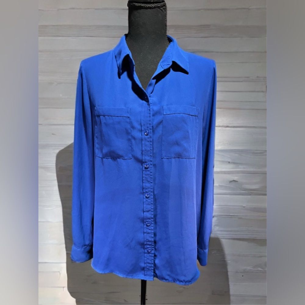Apt. 9 Cobalt Blue Button Front Blouse Size Medium